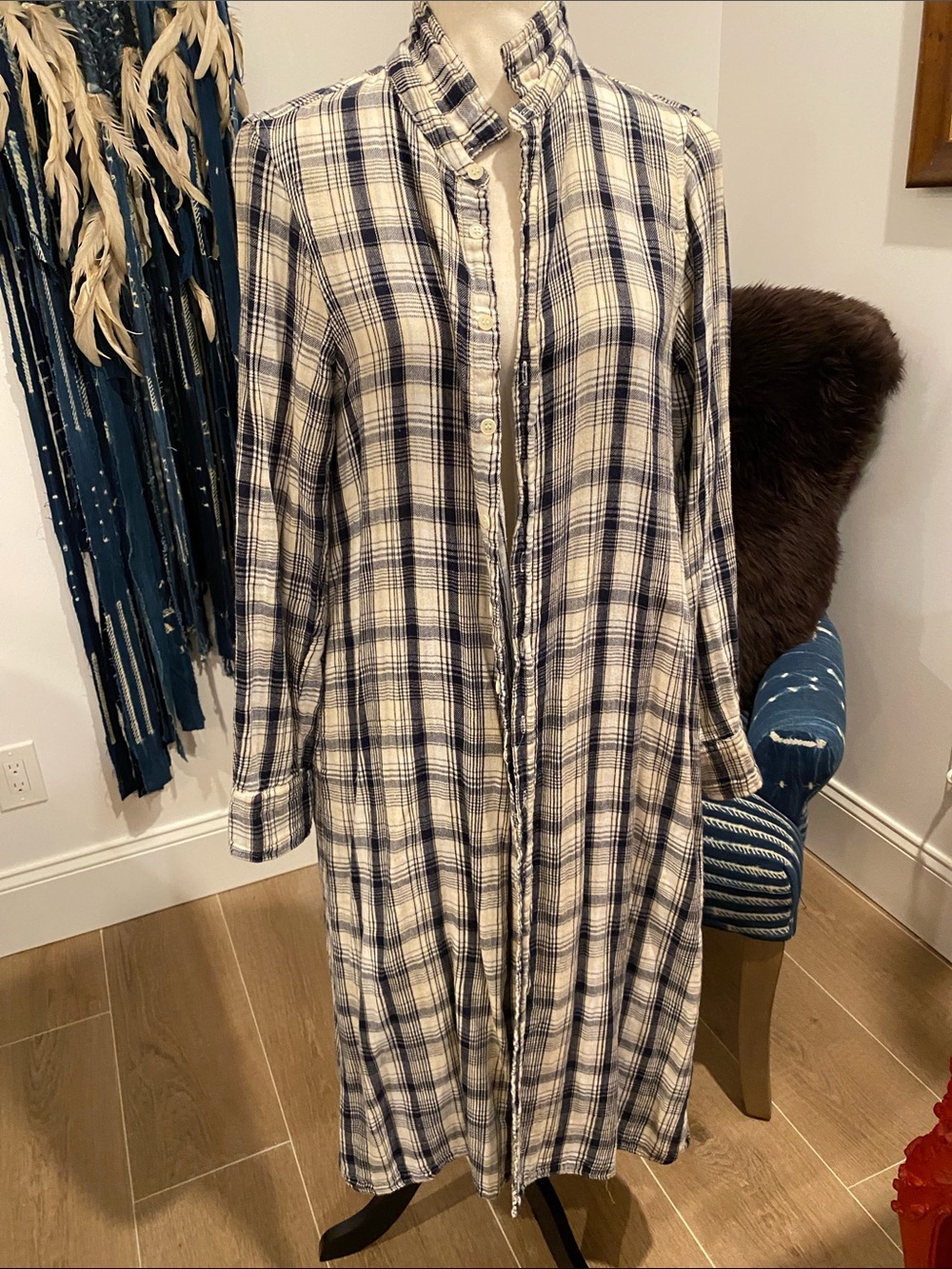 CP Shades Navy and Cream Plaid Maxi Button-Front Dress
